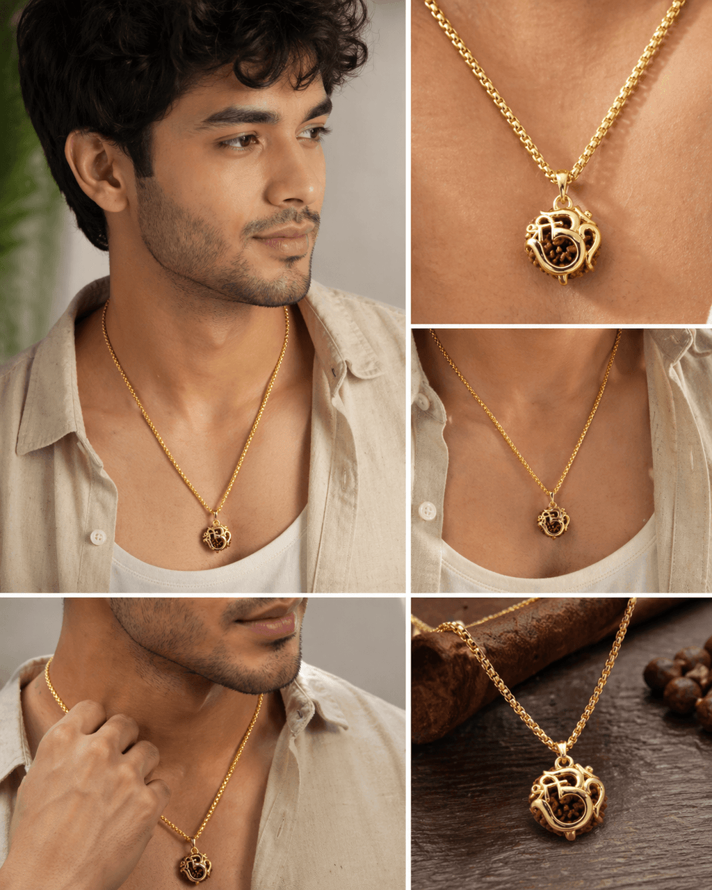 Om Rudraksha Pendant With Gold-Plated Chain