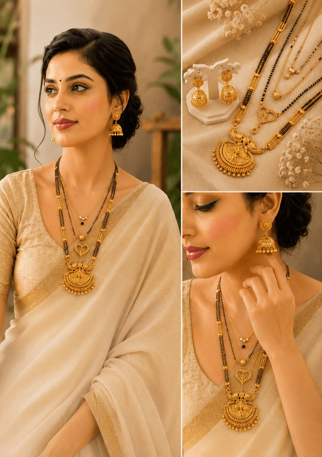 Gold Plated Mangalsutra Combo Set with Earrings for Women (Pack of 5)