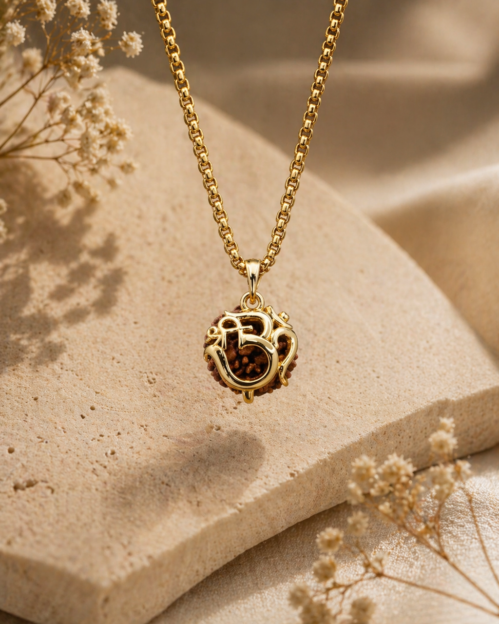 Om Rudraksha Pendant With Gold-Plated Chain