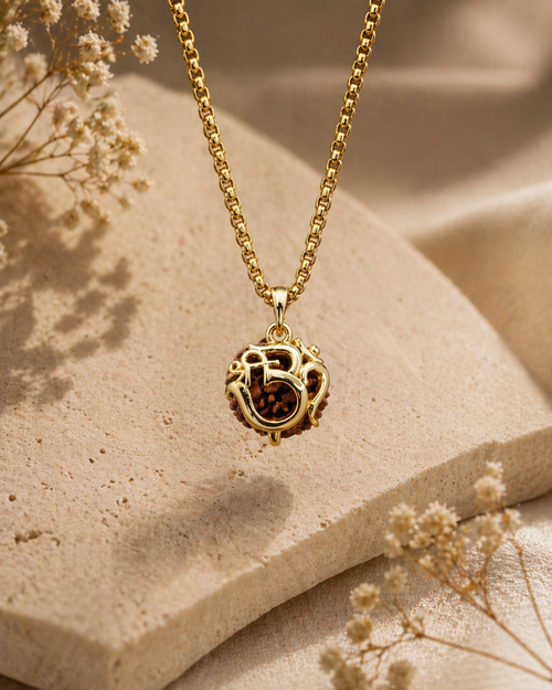 Om Rudraksha Pendant With Gold-Plated Chain